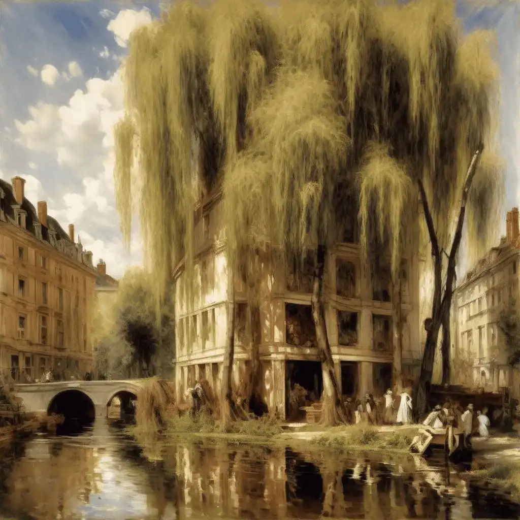 Building Site with Willows – Adolph Menzel